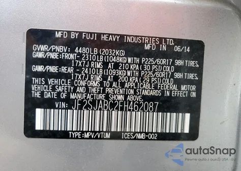 2015 Subaru Forester 2.5I из США, поврежденный, VIN JF2SJABC2FH462087